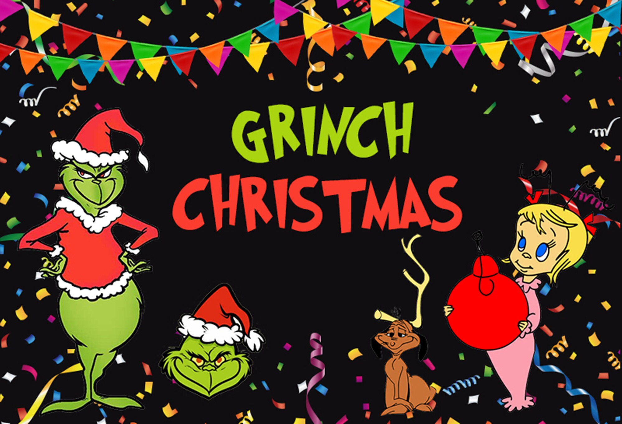 Grinch Backdrop For Photo Studio Colorful Bunting Ribbons | Etsy