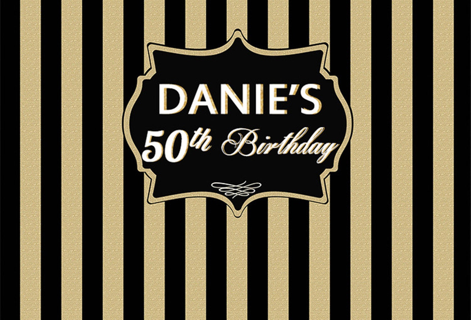 Black And Gold Glitter Striped Backdrops Happy 50th Birthday Etsy