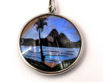 Vintage Double-Sided Blue Butterfly Wing Pendant
