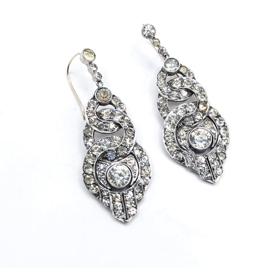 Early 1900s Antique Solid Silver Paste Drop Earri… - image 1