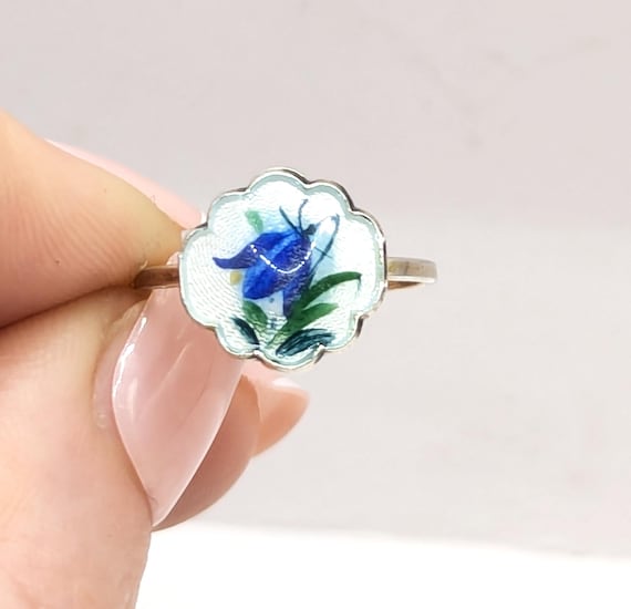 Antique solid silver enamel Norwegian ring by Iva… - image 8