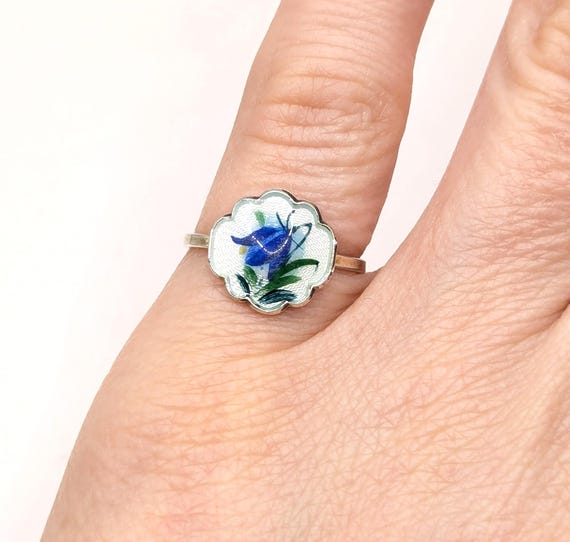 Antique solid silver enamel Norwegian ring by Iva… - image 1