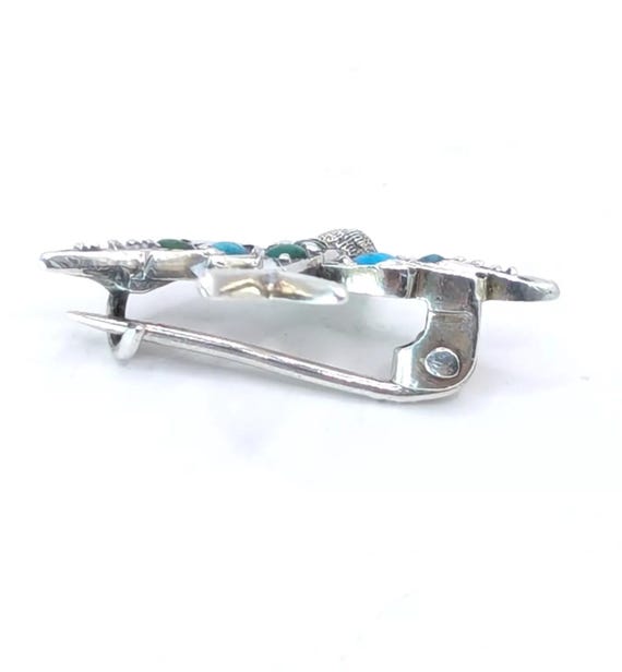 Antique Solid Silver Turquoise Swallow Brooch - image 3