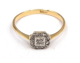 Antique Art Deco 18ct Gold Platinum Diamond Ring | Size UK Q 1/2, US 8 1/2