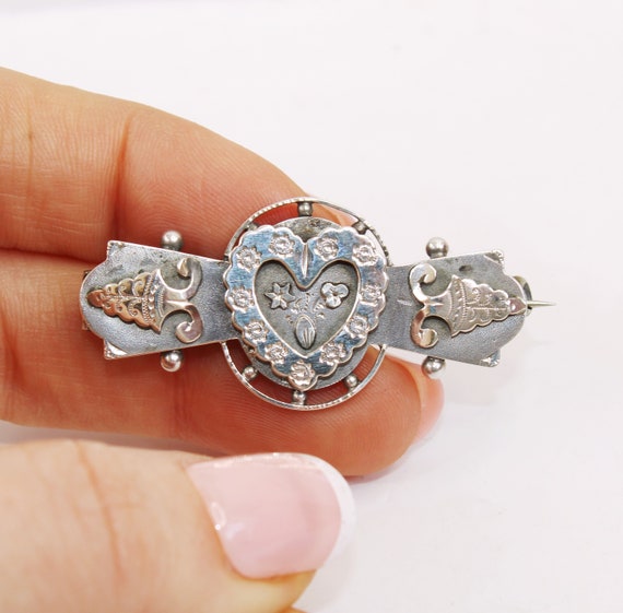 Antique Victorian silver sweetheart brooch. Birmi… - image 7