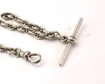 Antique solid silver fancy link watch chain. Weighing 17 grams