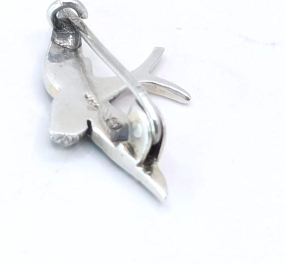 Antique Solid Silver Turquoise Swallow Brooch - image 4