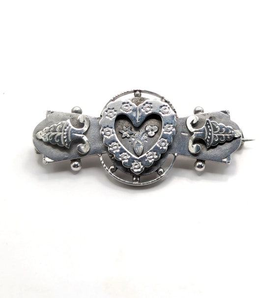 Antique Victorian silver sweetheart brooch. Birmi… - image 1