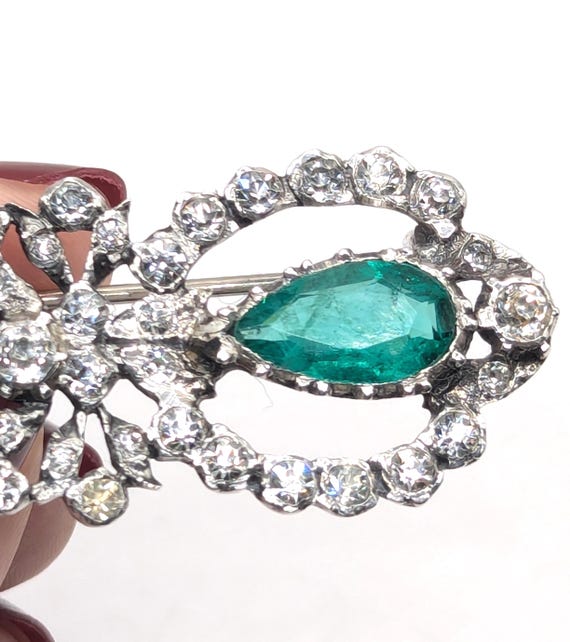 Large Antique Solid Silver Paste brooch - image 3