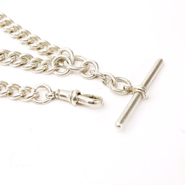 Antique Victorian solid silver sterling Albert watch chain with English hallmarks. Weighing 33 grams