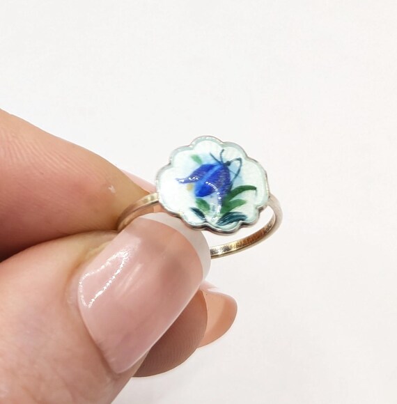 Antique solid silver enamel Norwegian ring by Iva… - image 5