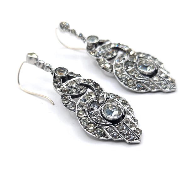 Early 1900s Antique Solid Silver Paste Drop Earri… - image 5