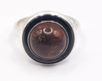Vintage NE From Danish Modernist Sterling Silver Amber Ring: Size UK O,USA 7 1/4
