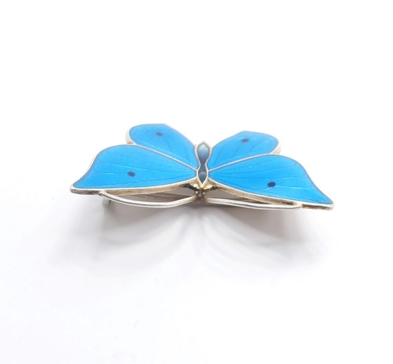 Art Deco silver Guilloche Blue Enamel butterfly b… - image 5