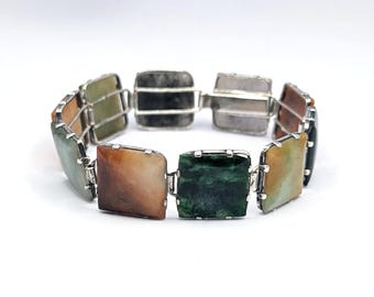 Antique Scottish Silver Agate Panel Bracelet