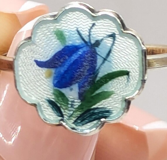 Antique solid silver enamel Norwegian ring by Iva… - image 7