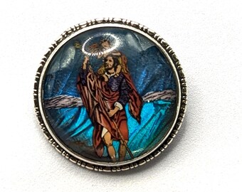 Vintage Sterling Silver Morpho Butterfly Wing St Christopher Brooch