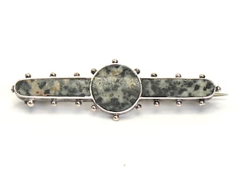 Victorian antique solid silver granite brooch