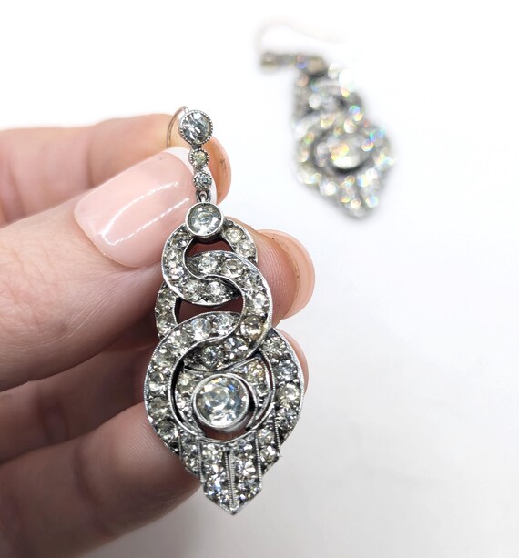 Early 1900s Antique Solid Silver Paste Drop Earri… - image 9