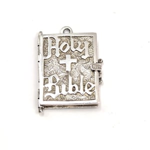 Vintage solid silver opening Bible charm