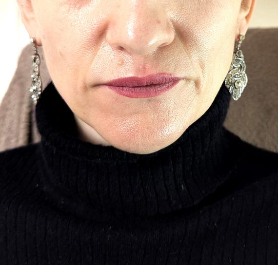 Early 1900s Antique Solid Silver Paste Drop Earri… - image 11