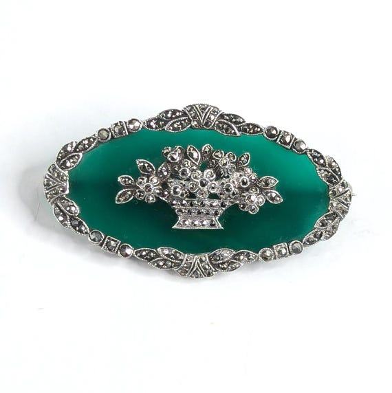 Green Agate & Marcasite Brooch Green Agate & Marcasite Brooch