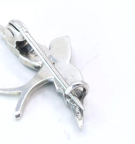 Antique Solid Silver Turquoise Swallow Brooch - image 5