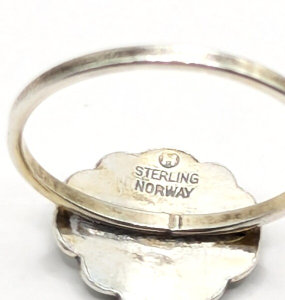 Antique solid silver enamel Norwegian ring by Iva… - image 3
