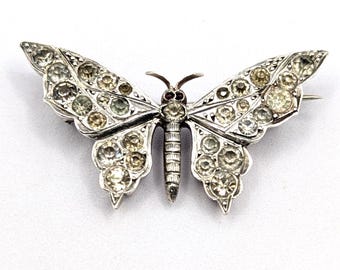 Edwardian Antique Silver Paste Butterfly Brooch