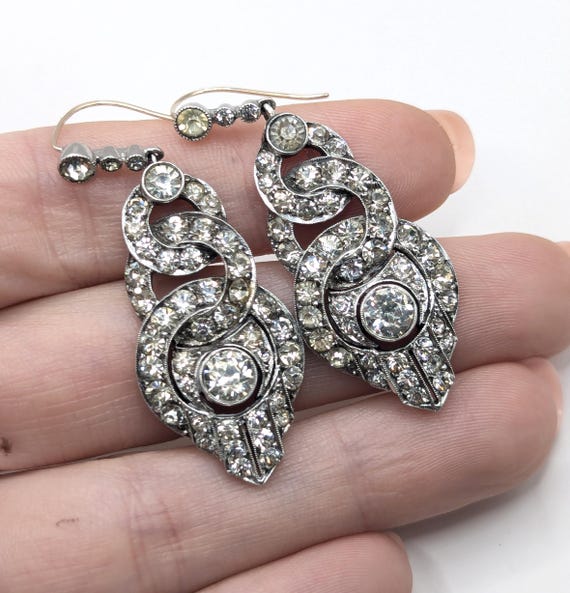 Early 1900s Antique Solid Silver Paste Drop Earri… - image 8