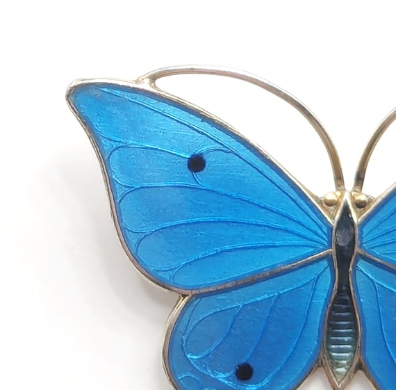 Art Deco silver Guilloche Blue Enamel butterfly b… - image 3