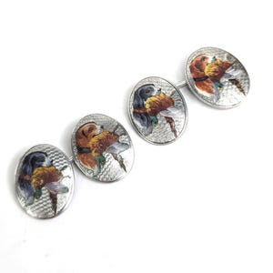 Antique Solid Silver Enamelled Hunting Cufflinks