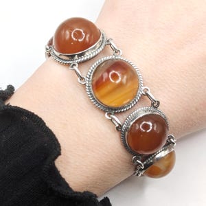 Victorian Solid Silver Agate Link Bracelet with Intriguing Inscription