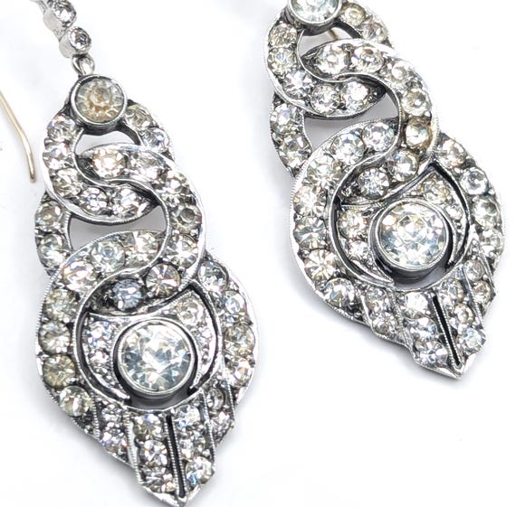 Early 1900s Antique Solid Silver Paste Drop Earri… - image 2