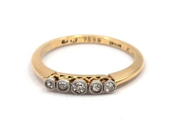 Edwardian 18ct Gold Five Diamond Ring | Antique Engagement Ring. Size UK- N, Size USA- 6 3/4