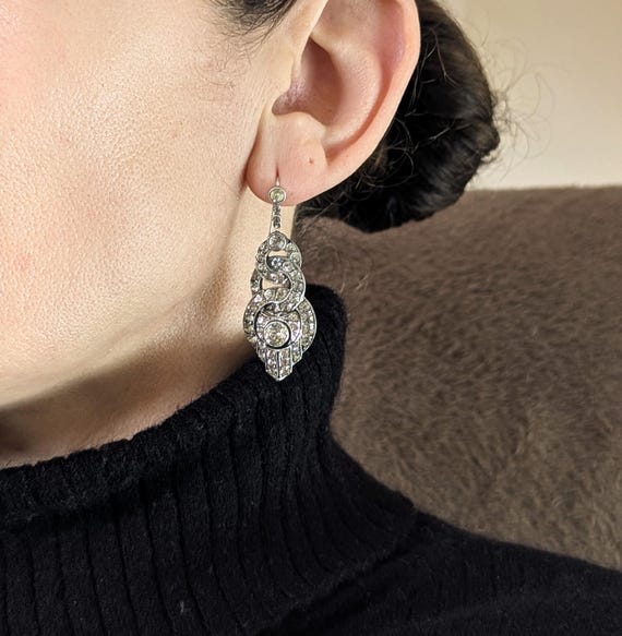 Early 1900s Antique Solid Silver Paste Drop Earri… - image 12