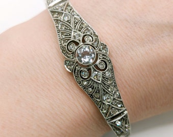 Art Deco solid silver diamond paste bracelet. 6 3/4 inches long