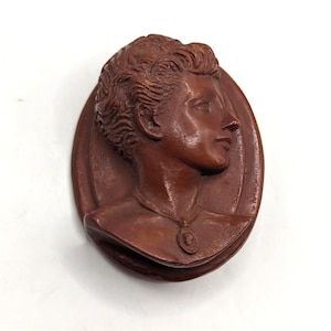 Vintage Signed Bakelite Brooch - Carved Portrait Pin