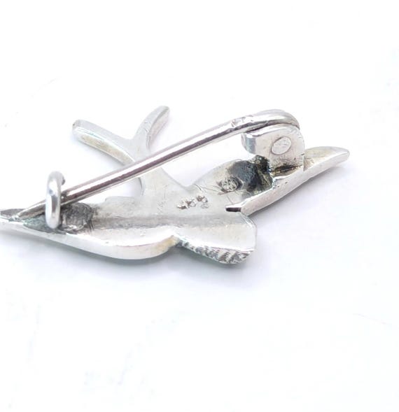 Antique Solid Silver Turquoise Swallow Brooch - image 6