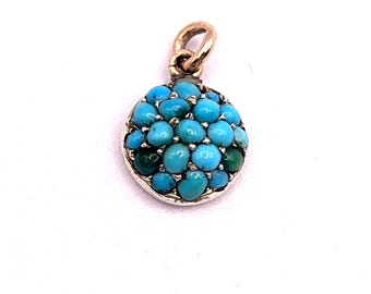 Antique Victorian Turquoise Pavé Charm Pendant - Gold Backed Silver Fronted