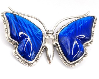 Antique Art Deco Silver Real Morpho Butterfly Wing Brooch