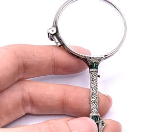 Antique Art Deco Marcasite and Silver Paste Lorgnettes Folding Glasses