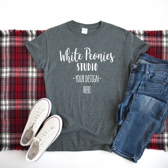 Gildan 500 Dark Heather Flat Lay Mockup Winter