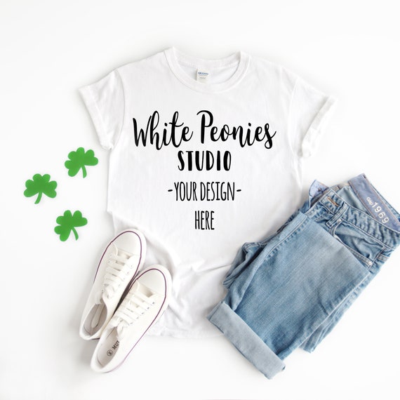Gildan 500 White Shirt Mockup St Patricks Day Gildan 500 White Shirt Mockup St Patricks Day