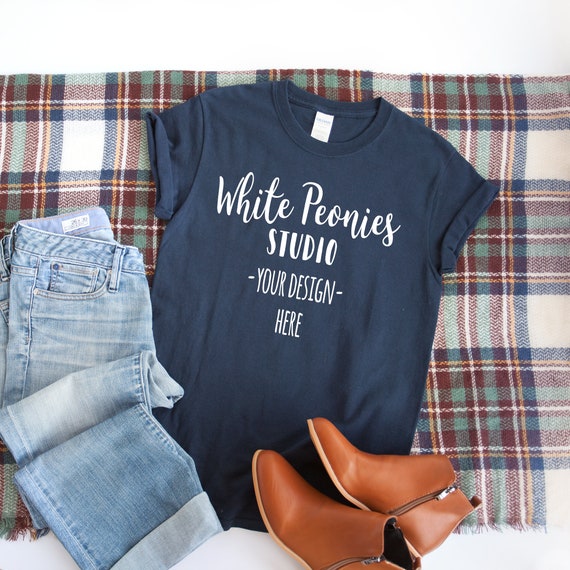 Download Free Gildan 500 Navy Flat Lay Mockup Winter T-Shirt (PSD ...