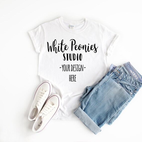 Gildan 500 White Shirt Mockup Flat Lay Mockup Gildan 500 White Shirt Mockup Flat Lay Mockup