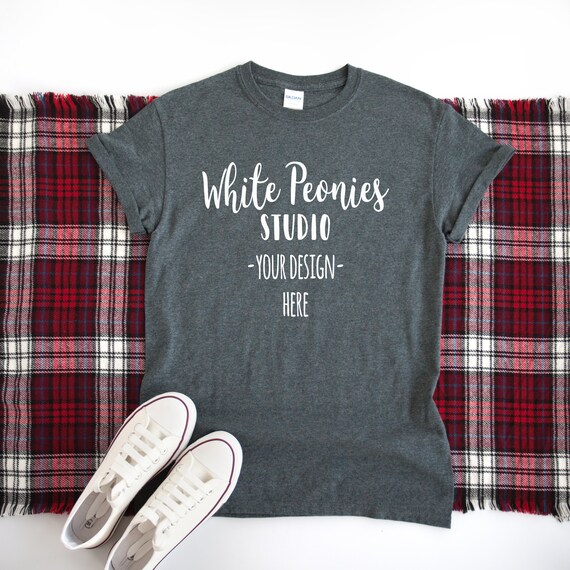 Gildan 500 Dark Heather Shirt Mockup Flat Lay Mock