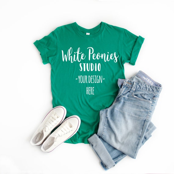 Bella Canvas 3001 Green Mockup Flat Lay Mock Up