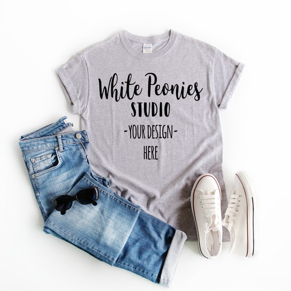 Gildan Shirt Mockup Athletic Sport Grey Flat Lay Mock Up Etsy