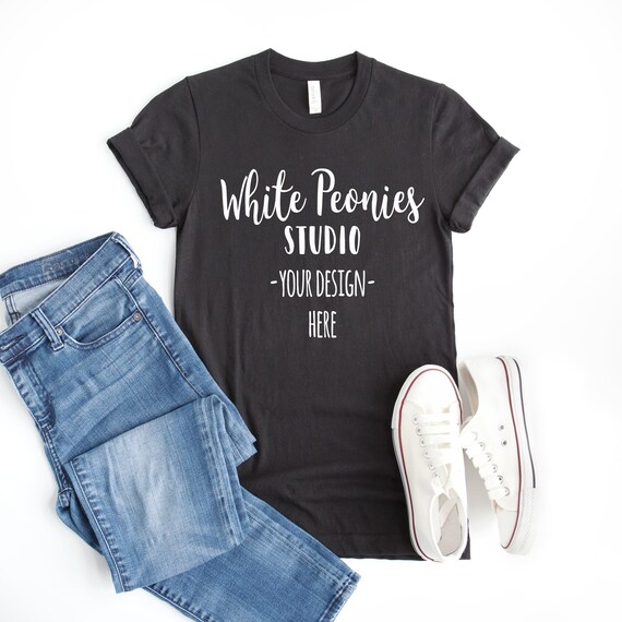 Black Tshirt Mockup Bella Canvas 3001 Flat Lay Shirt Mock Etsy
